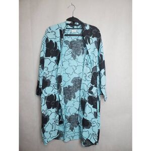 CMC Color Me Cotton Open Front Floral Jacket 100% Linen Made in USA Lagenlook